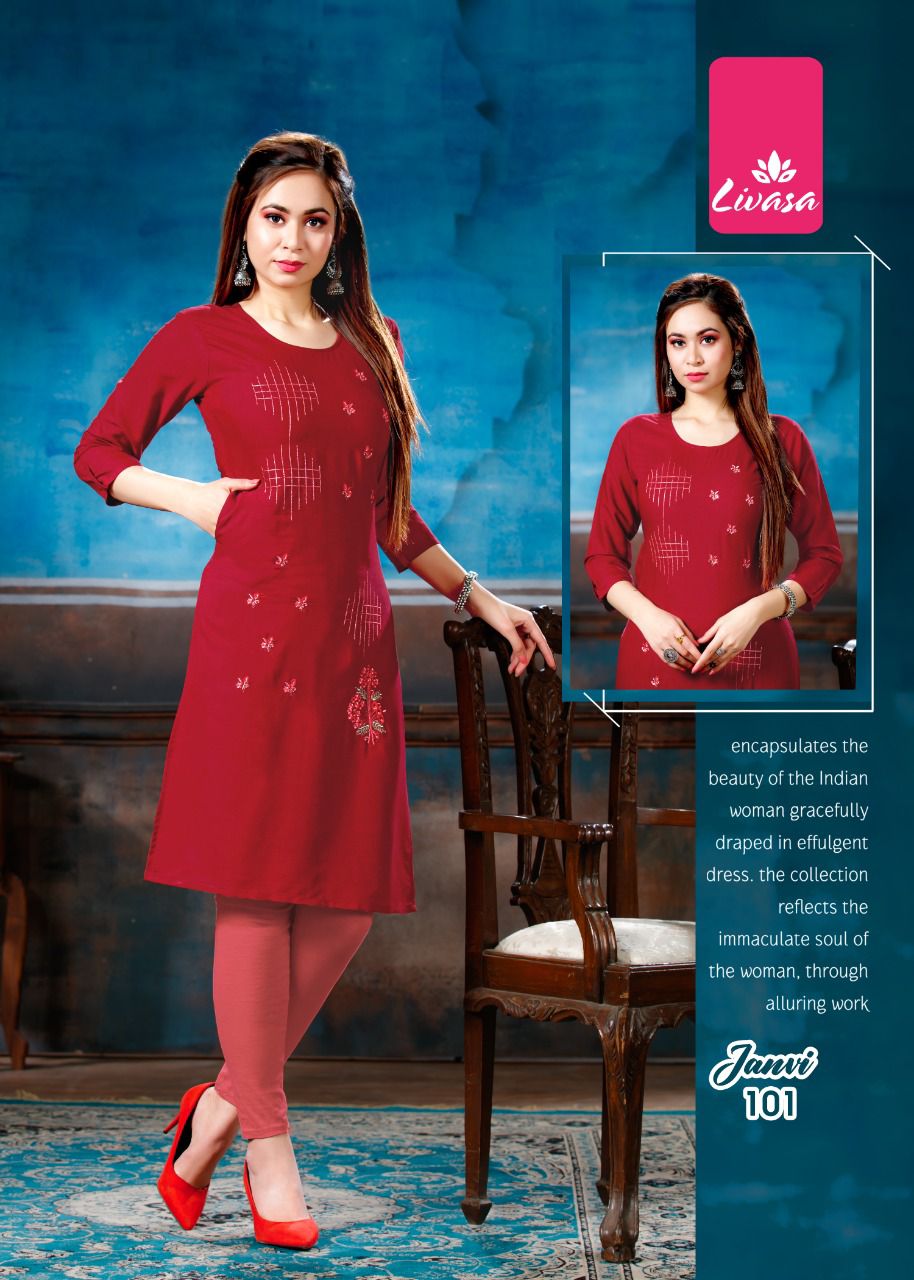 Livasa Janvi Printed Rayon Regular Wear Latest Kurti Collection